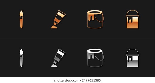 Set Paint brush, Tube with paint palette, bucket and  icon. Vector