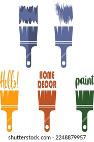 Conjunto de pincel de pintura e iconos de tipografía dibujo en silueta de estilo plano