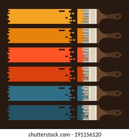 Set of paint brushes with colored strips.