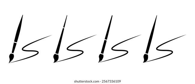 Set of paint brushes vector icons. Brush and wavy stroke lines.