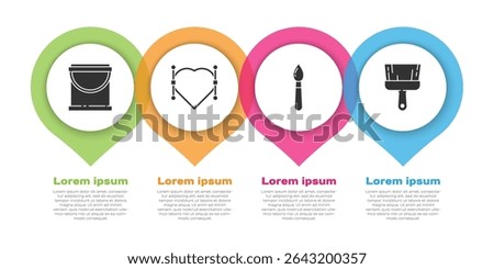 Set Paint bucket, Heart with Bezier curve, Paint brush and Paint brush. Business infographic template. Vector