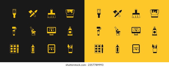 Set Paint bucket, Marker pen, Computer with design program, brush,  and  icon. Vector