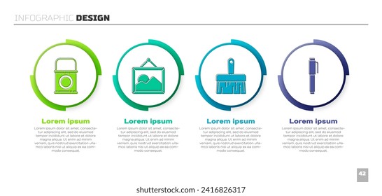 Set Paint bucket, Picture landscape, Paint brush and Pen. Business infographic template. Vector