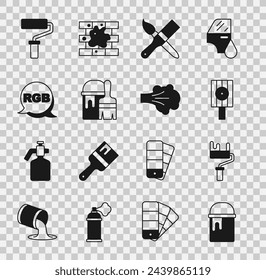 Set Paint bucket, roller brush, Spray can nozzle cap, with, RGB,  and spray icon. Vector