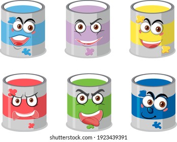 Set of paint buckets with face expression isolated on white background illustration