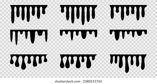 Set paint drip. Black melt drips or liquid sauce drops.