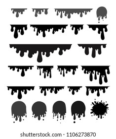 Set of paint dripping, dripping liquid. Paint flows. Black crrant paint, stains. For your design color easy to edit. Vector illustration. Isolated on white background