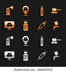 Set Paint, gouache, jar, dye, Spray can nozzle cap, spray gun, Marker pen,  and  icon. Vector