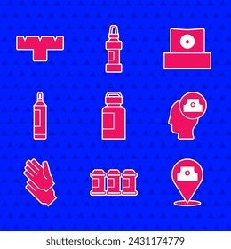 Set Paint, gouache, jar, dye, spray can, Spray nozzle cap, Rubber gloves, Marker pen,  and attachment icon. Vector
