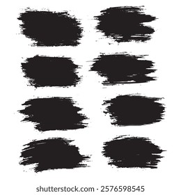 Set of paint ink black color vector brush stroke background line