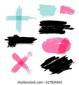 Set of paint, ink brush strokes, brushes, lines. Dirty artistic design elements, boxes, frames for text
