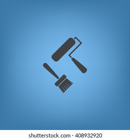 Set of paint roller and brush