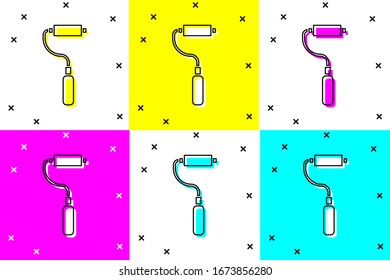 Set Paint roller brush icon isolated on color background.  Vector Illustration