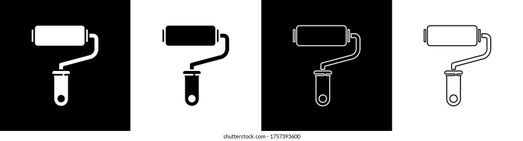 Set Paint roller brush icon isolated on black and white background.  Vector Illustration