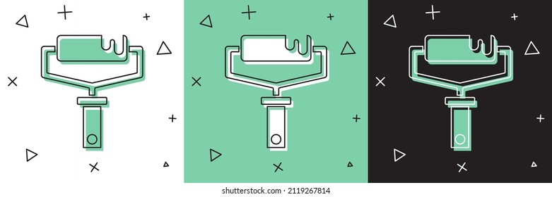 Ajuste el icono de pincel de rodillos de pintura aislado en fondo blanco y verde, negro.  Vector