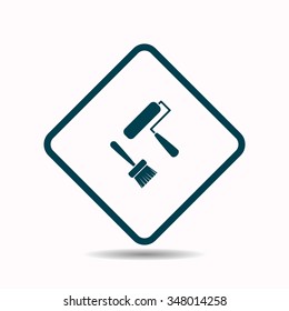 Set of paint roller and brush.  icon