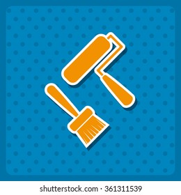 Set of paint roller and brush.  icon, vector illustration. Flat design style