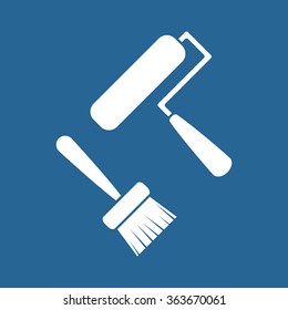 Set of paint roller and brush.  icon, vector illustration. Flat design style