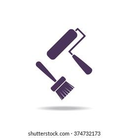Set of paint roller and brush.  icon