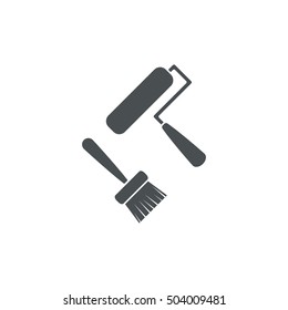 Set of Paint Roller and Brush Icon Vector flat design style