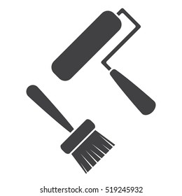 Set of Paint Roller and Brush Icon Vector flat design style