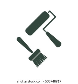 Set of Paint Roller and Brush Icon Vector flat design style