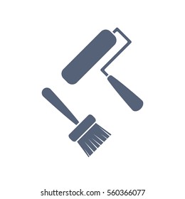 Set Of Paint Roller And Brush Icon Vector Flat Design Style