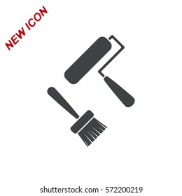 Set of Paint Roller and Brush Icon Vector flat design style