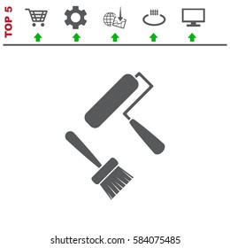 Set of Paint Roller and Brush Icon Vector flat design style