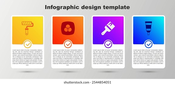 Defina o pincel do cilindro de pintura, a mistura de cores RGB e CMYK e o Tubo com a paleta de pintura. Modelo de infográfico comercial. Vetor