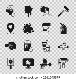 Set Paint roller brush, spray gun, bucket with, Car painting and  icon. Vector