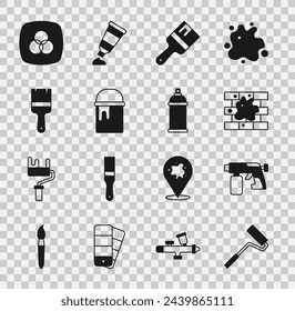 Pintura de la casa, cubo, mezcla de colores RGB y CMYK y el icono de la lata. Vector
