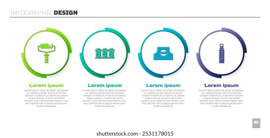 Set Paint roller brush, spray can, Spray nozzle cap and Marker pen. Business infographic template. Vector