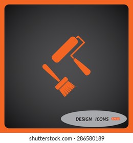 Set of paint roller and brush. Vector icon. Flat design style