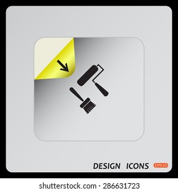 Set of paint roller and brush. Vector icon. Flat design style