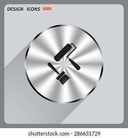 Set of paint roller and brush. Vector icon. Flat design style