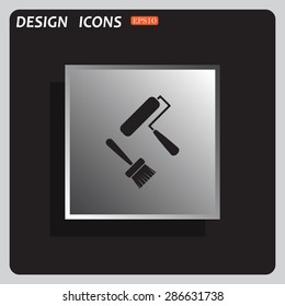 Set of paint roller and brush. Vector icon. Flat design style