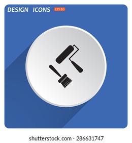 Set of paint roller and brush. Vector icon. Flat design style