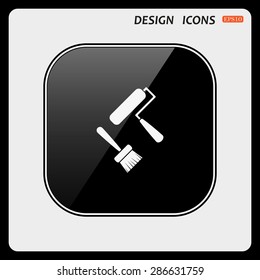 Set of paint roller and brush. Vector icon. Flat design style