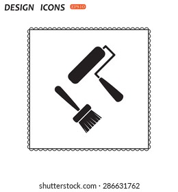 Set of paint roller and brush. Vector icon. Flat design style