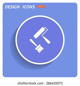Set of paint roller and brush. Vector icon. Flat design style