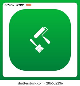 Set of paint roller and brush. Vector icon. Flat design style