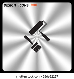 Set of paint roller and brush. Vector icon. Flat design style