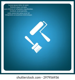 Set of paint roller and brush. Vector icon. Flat design style