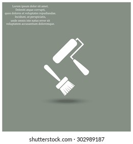 Set of paint roller and brush. Vector icon. Flat design style