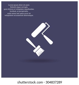 Set of paint roller and brush. Vector icon. Flat design style