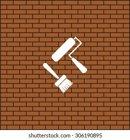 Set of paint roller and brush. Vector icon. Flat design style