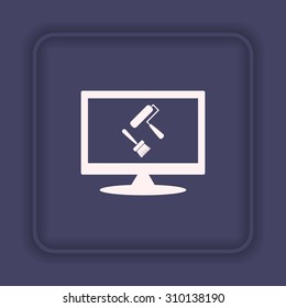 Set of paint roller and brush. Vector icon. Flat design style