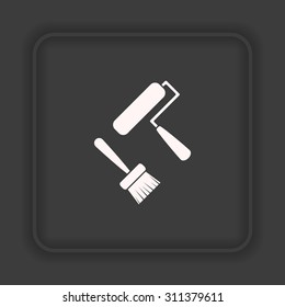 Set of paint roller and brush. Vector icon. Flat design style