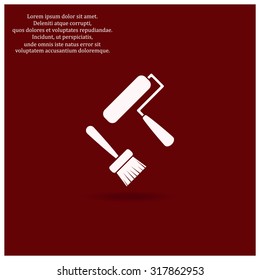 Set of paint roller and brush. Vector icon. Flat design style